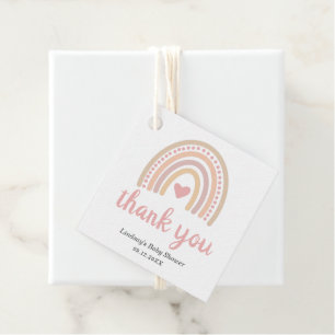 Pink Heart Cute Girl Boho Rainbow Baby Shower Favor Tags