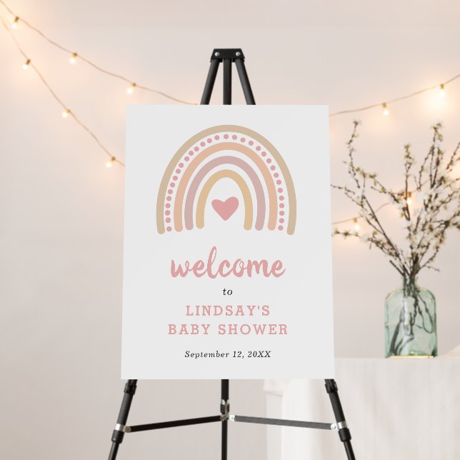Pink Heart Cute Girl Boho Rainbow Baby Shower Foam Board (In Situ (Stand))