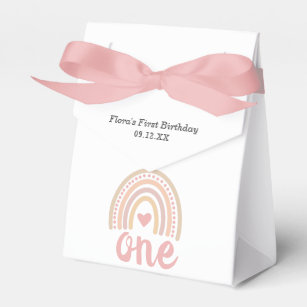 Pink Heart Cute Girl Boho Rainbow First Birthday Favor Boxes