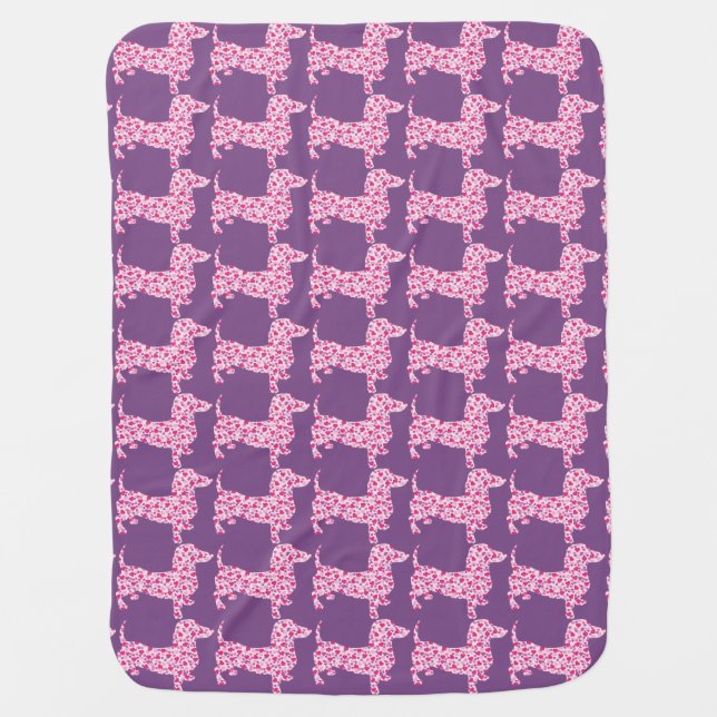Pink Heart Dachshund Baby Blanket (Front)