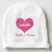 Pink Heart Daddy`s Princess Personalized Baby Name Baby Beanie (Front)