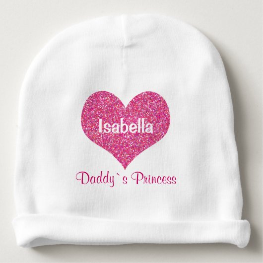 Pink Heart Daddy`s Princess Personalized Baby Name Beanie (Front)