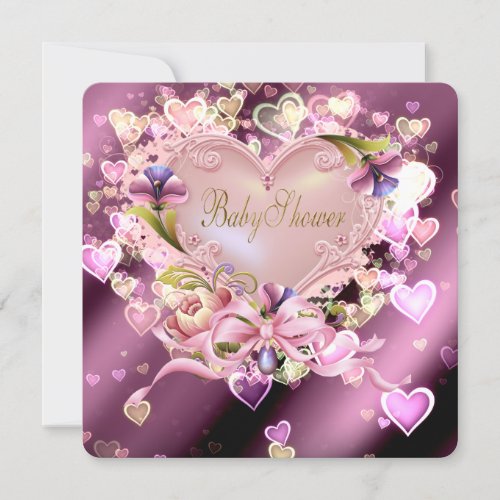 Pink Damask Baby Girl Shower Invitations