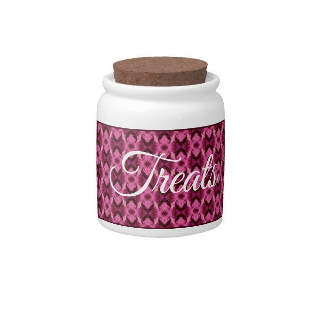Pink Heart Damask Pet Treat Candy Jar (Front)