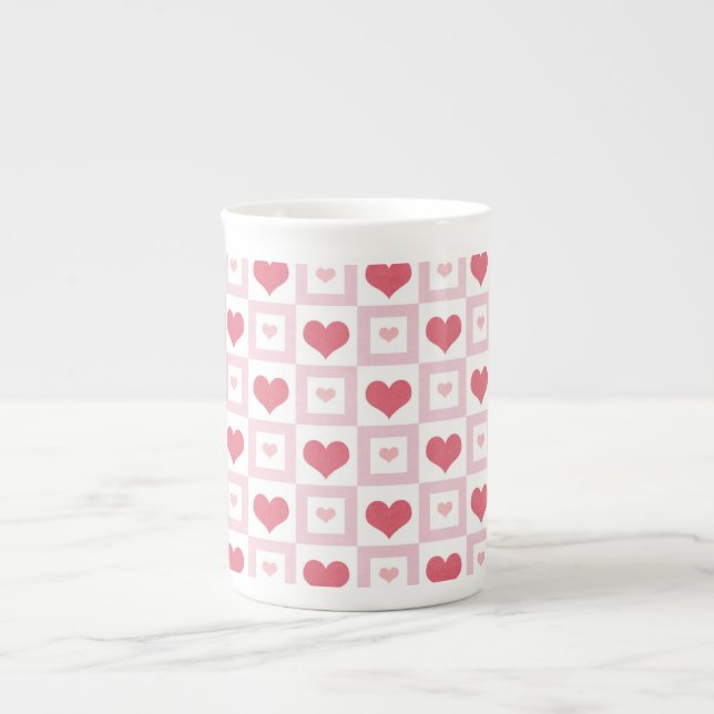 Pink Heart Designs, Boys Girls Kids, Valentine's Bone China Mug (Front)