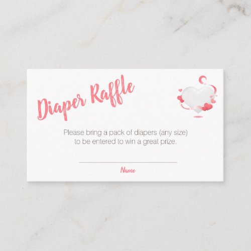 Pink Heart Diaper Raffle Girl Baby Shower Enclosure Card