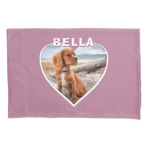 Pink Heart Dog Photo Dog Name Pillow Case