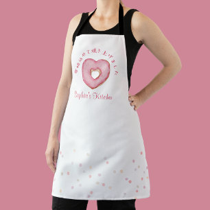 Pink Heart Donut Watercolor Cute Baking Apron
