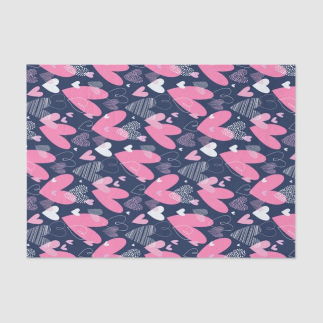 Pink Heart Doodle Sketch Pattern Valentine's Day Tissue Paper (Front)