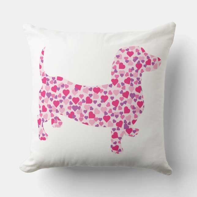 Pink Heart Doxies Throw Pillow (Front)