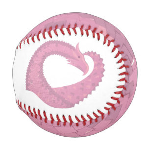Pink heart dragon on white baseball