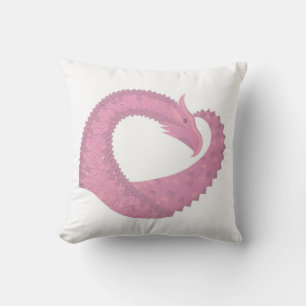 Pink heart dragon on white throw pillow