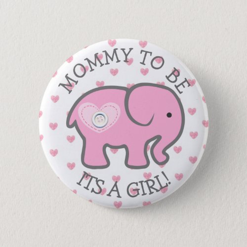 Pink Heart Elephant Its a Girl Baby Shower Pin