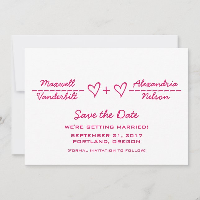 Pink Heart Equation Save the Date Invite (Front)