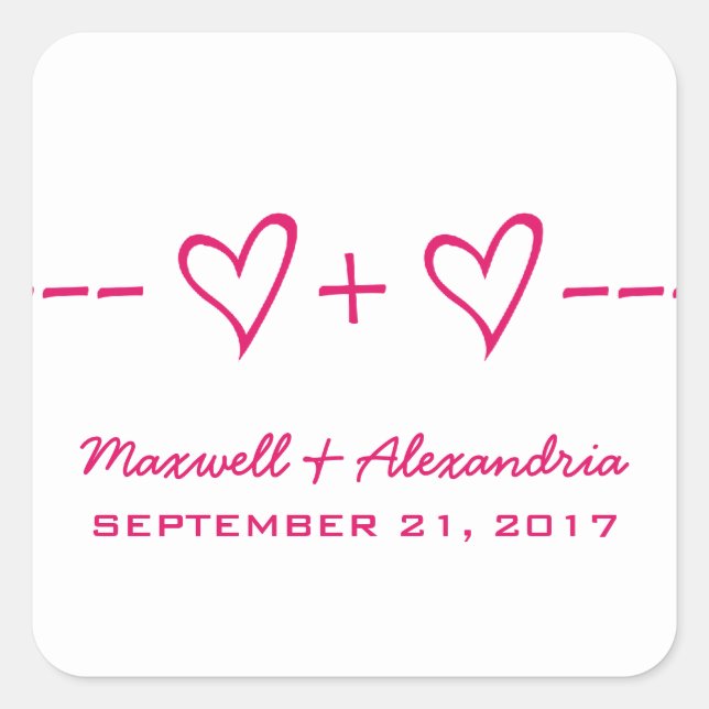 Pink Heart Equation Wedding Stickers (Front)