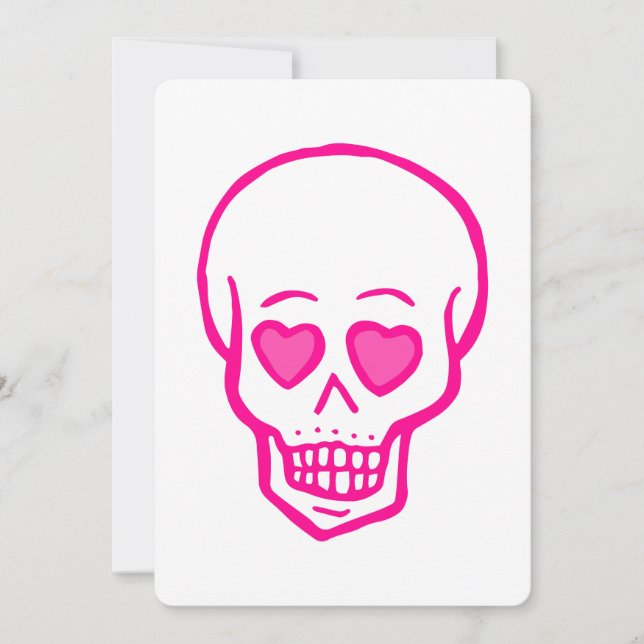 pink heart eyes skull valentines invitation (Front)