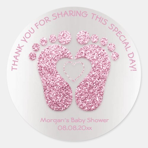 Pink Heart Feet Baby Shower Favor Thank You Girl Classic Round Sticker