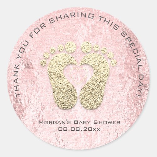 Pink  Heart Feet Baby Shower Favor Thank You Gray Classic Round Sticker