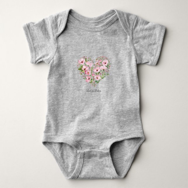 Pink Heart Floral Baby Bodysuit (Front)