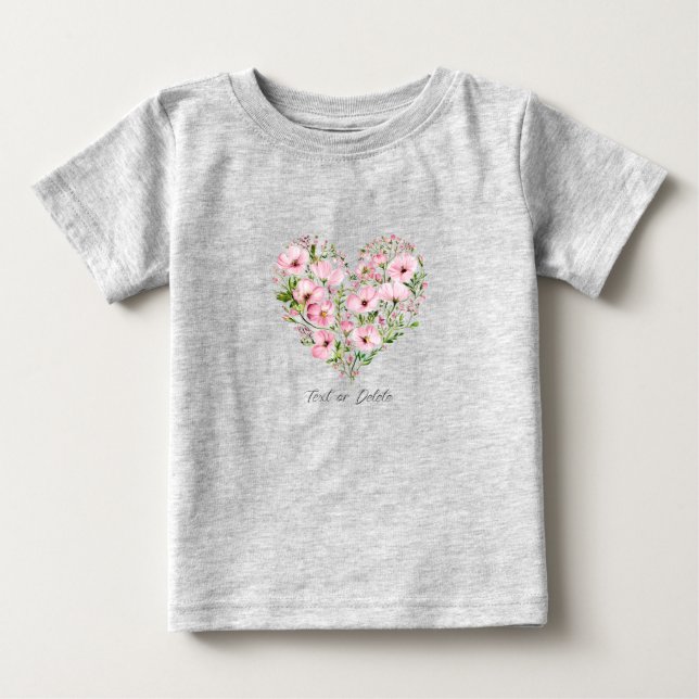Pink Heart Floral Baby T-Shirt (Front)