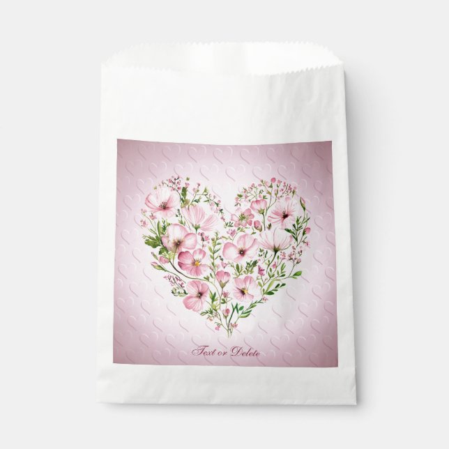 Pink Heart Floral Favor Bags (Front)