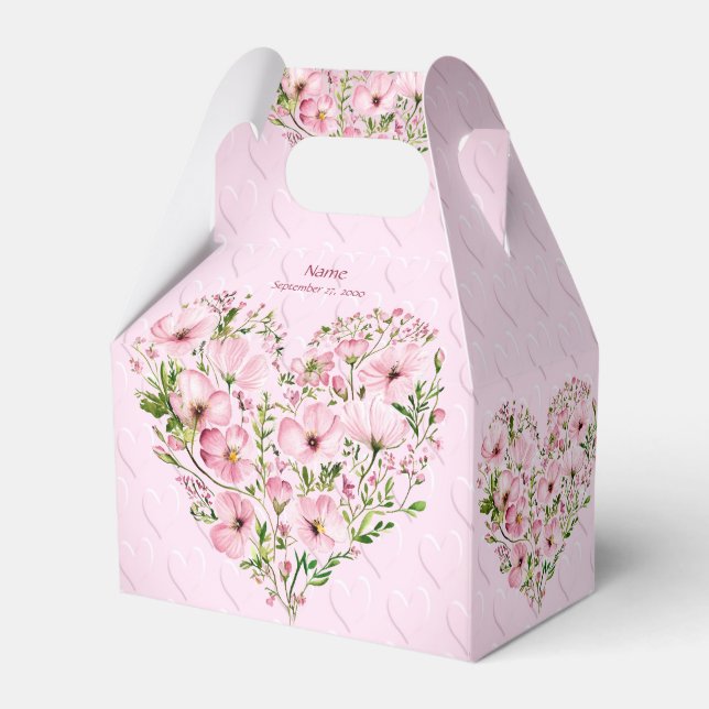Pink Heart Floral Favor Box (Front Side)
