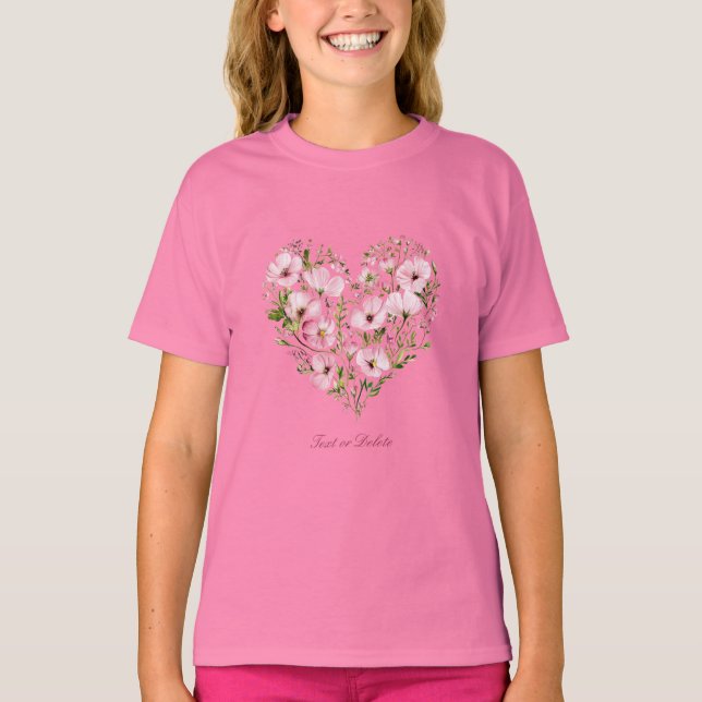 Pink Heart Floral Girl T-Shirt (Front)