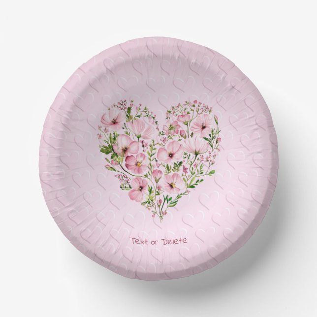 Pink Heart Floral Paper Bowl (Front)