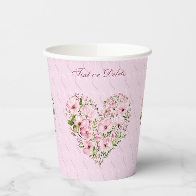 Pink Heart Floral Paper Cups (Left)