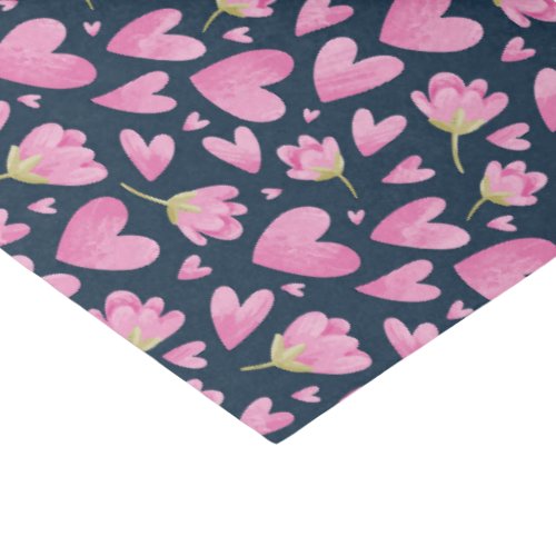 Pink Heart Floral Pattern Cute Valentines Day Tissue Paper