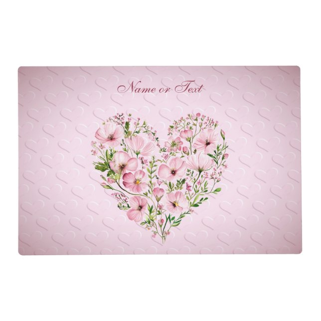 Pink Heart Floral Placemat (Front)