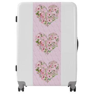 Pink Heart Floral Suitcases