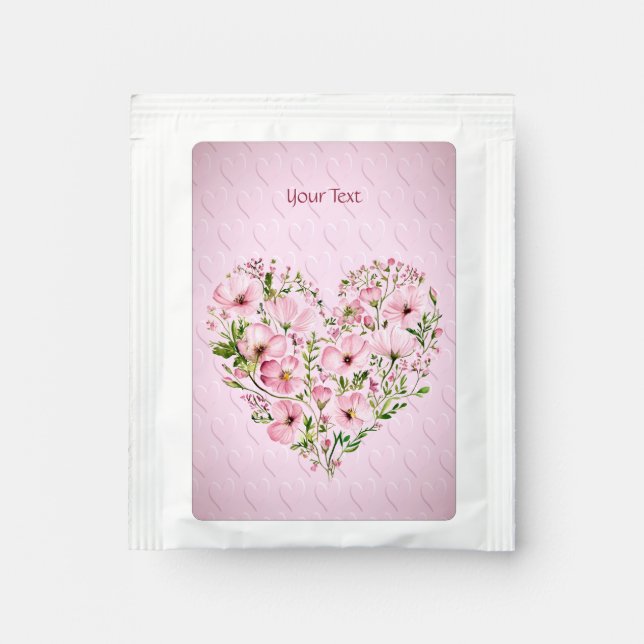 Pink Heart Floral Tea Bag Drink Mix (Front)