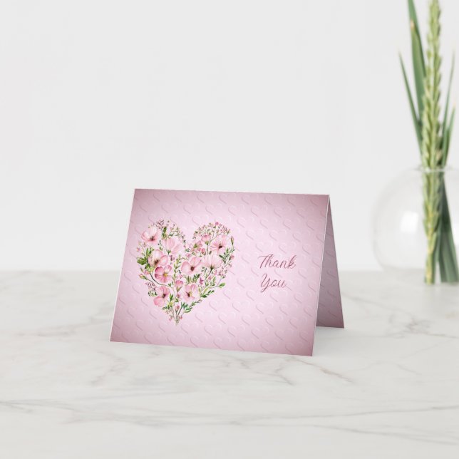Pink Heart Floral Thank You Card (Front)