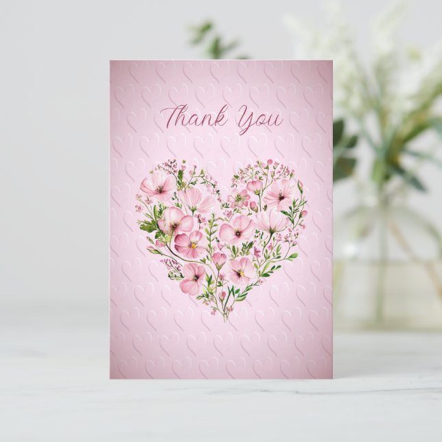 Pink Heart Floral Thank You Card (Standing Front)