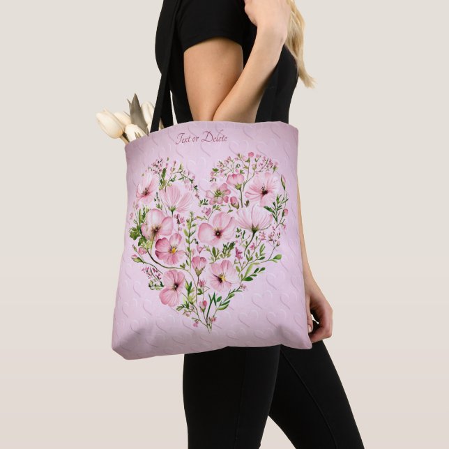 Pink Heart Floral Tote Bag (Close Up)