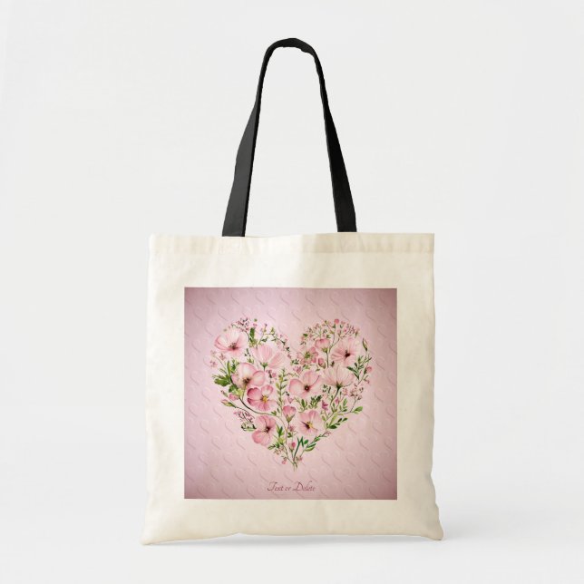 Pink Heart Floral Tote Bag (Front)