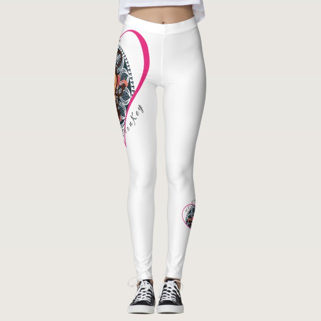 Pink Heart FloState Meditating Monkey Leggings (Front)