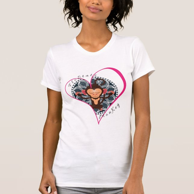 Pink Heart FloState Meditating Monkey Women's Tee (Front)