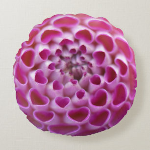 Pink Heart Flower Dahlia Bloom  Floral Pattern  Round Pillow