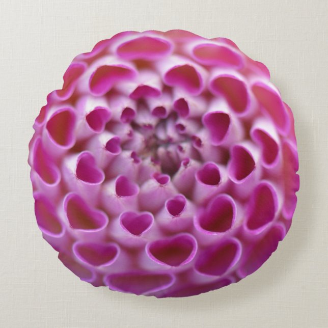 Pink Heart Flower Dahlia Bloom  Floral Pattern  Round Pillow (Front)