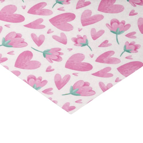 Pink Heart Flower Pattern Cute Valentines Day Tissue Paper