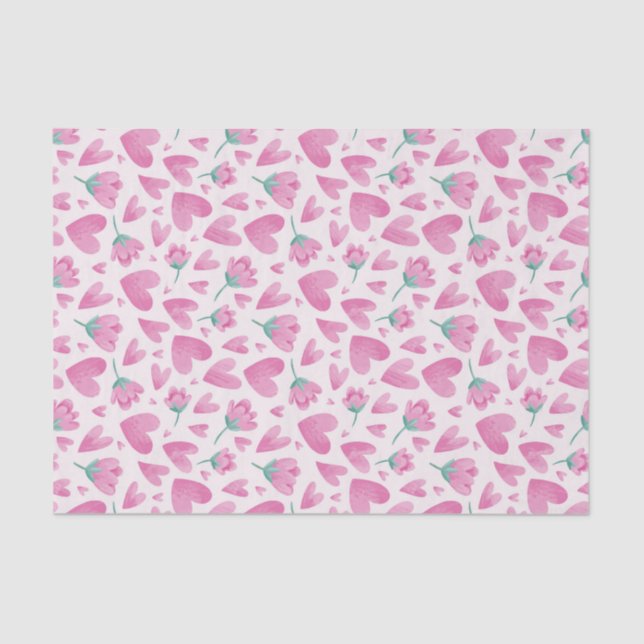 Pink Heart Flower Pattern Cute Valentine's Day Tissue Paper (Front)