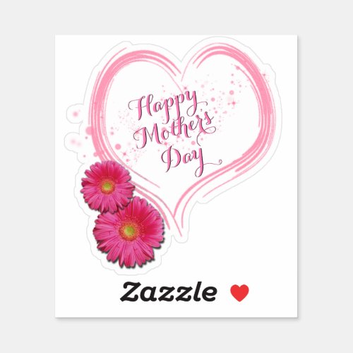 Pink Heart Flowers Happy Mothers Day Sticker