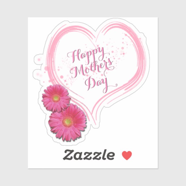 Pink Heart Flowers Happy Mother's Day Sticker (Sheet)