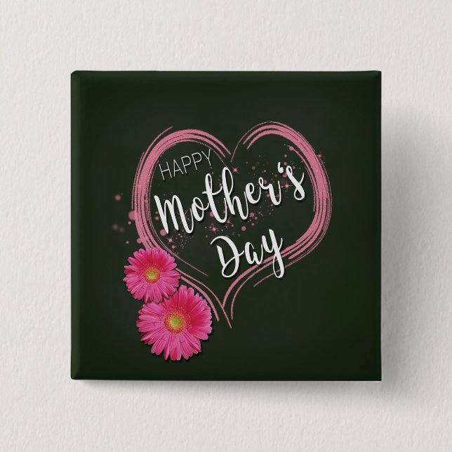 Pink Heart Flowers Mother's Day - Button (Front)
