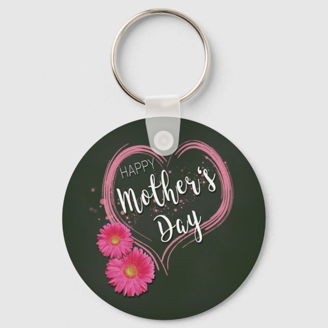 Pink Heart Flowers Mother's Day - Keychain (Front)