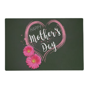 Pink Heart Flowers Mother's Day Laminated Placemat
