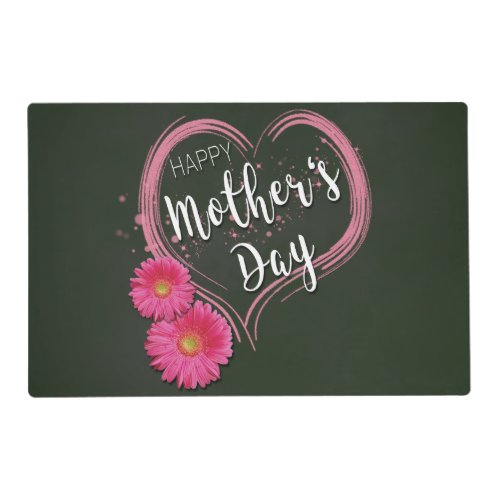 Pink Heart Flowers Mothers Day Laminated Placemat