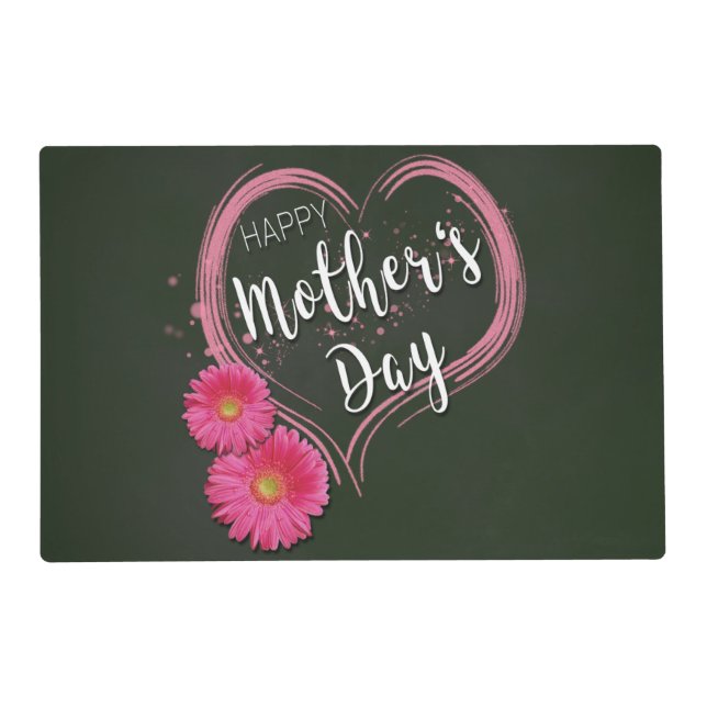 Pink Heart Flowers Mother's Day Laminated Placemat (Front)